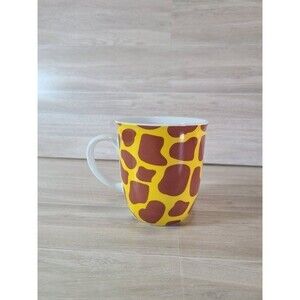 Giraffe Coffee Mug Yellow Brown Animal Print Ceramic Cup with Cartoon Design